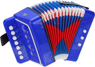 Knop Accordeon - Mini Muziekinstrument - Muziek Leren - 10 Toetsen - 20 cm Breed - Marineblauw