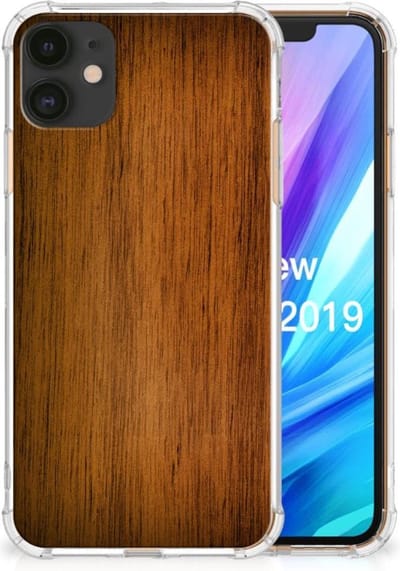 Apple iPhone 11 Stevig Telefoonhoesje Donker Hout
