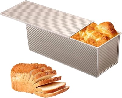 Broodpan met deksel - Broodbakvorm Sandwichblik - Brood bakken thuis - Gegolfd koolstofstaal - 32x12x11 cm - Goud