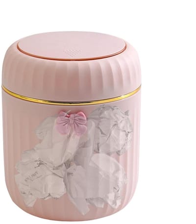 Mini vuilnisemmer - Kleine prullenbak - Netheid op bureau - Drukdeksel functie - 16.5 x 13.5 cm - Roze