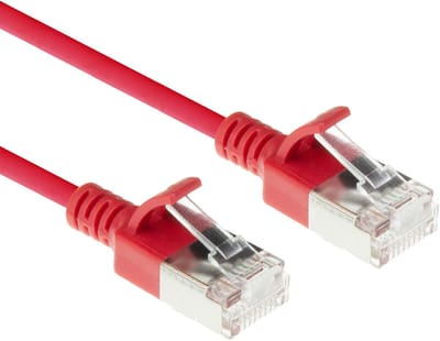ACT Rode 0,25 meter LSZH S/FTP CAT6A slimline patchkabel snagless met RJ45 connectoren DB7552
