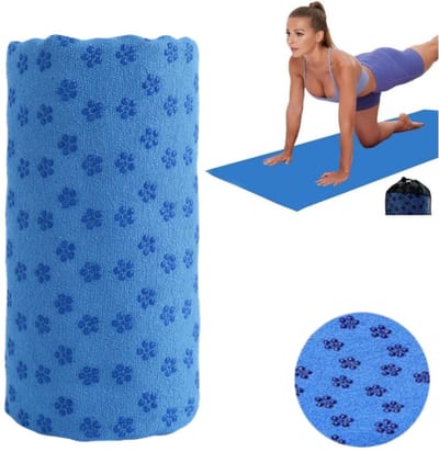 1 stuk - Yogamat handdoek - Yogamathoes - Yogahanddoek - Antislip sportdoek - Antislip yogahanddoek - Zacht - Ademend - met draagtas - sneldrogende -183 x 63 cm - Blauw