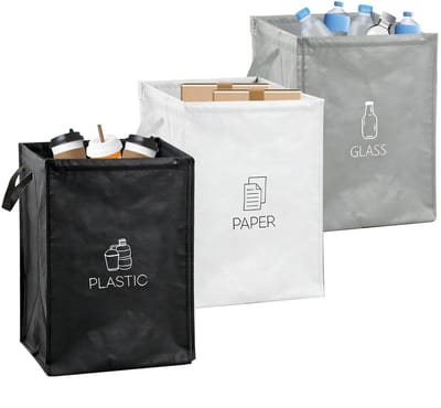 Dailygoods- Afvalscheidingssysteem 3-delig - Recyclingbakken voor kunststof/papier/glas - 36 liter capaciteit - Duurzaam polypropyleen - Handgreep met 20 kg belastbaarheid - Inclusief 12 steunstaven - Recyclingbak