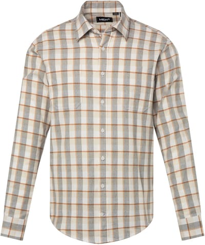 Men Plus - Heren - Geruit flanellen overhemd lange mouwen kentkraag - Off-white - Maat 3XL