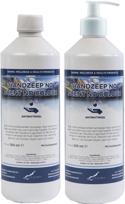 Handzeep No Scent No Colour 500 ml - set van 2 stuks - met gratis pomp - Voordeelverpakking