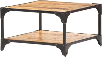 Salontafel Woonkamer - Bijzettafel Bank - Interieur Decoratie - Massief Mangohout - 60 x 60 x 35 cm - Natuurlijk Hout