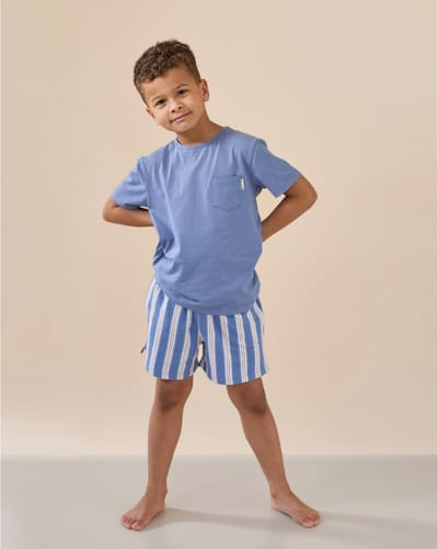 Little Label - JAMES - jongenspyjama - grijsblauw streep - extra zachte bio katoen - maat 10Y/134-140