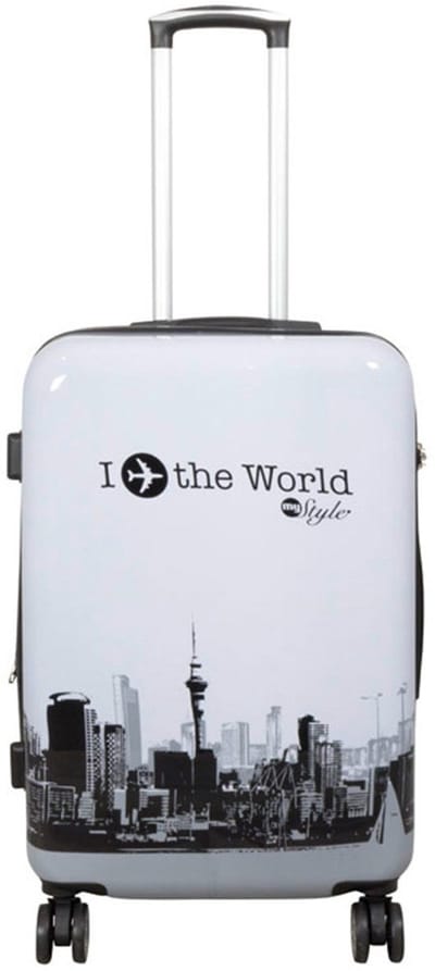 Fly The World - Reiskoffer Hardcase Expandable - Polycarbonaat - Zwart/Wit Stadsprint - Maat L (67 cm / 66L)