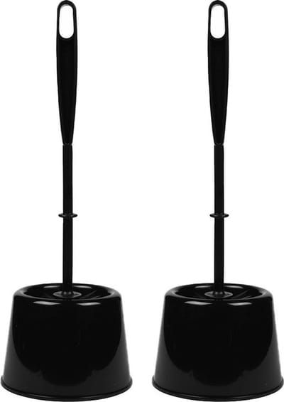 Benson Wc Borstel - 2x - met houder - zwart - kunststof - toiletborstel