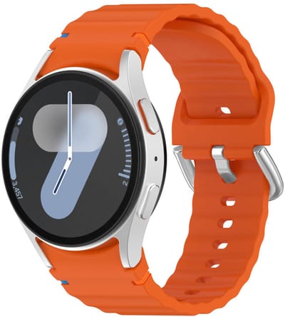 Siliconen wave bandje - geschikt voor Samsung Galaxy Watch 7 (40 & 44mm) / Watch 6 (Classic) / Watch 5 (Pro) / Watch 4 (Classic) / Watch FE - zilveren gespsluiting - oranje