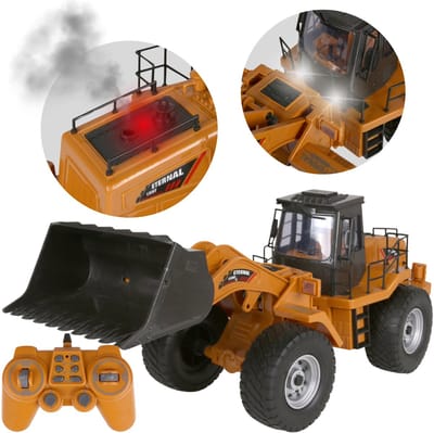 GROOT Op afstand bestuurbare BOUWMACHINE, bulldozer 1:8 MET AFSTANDSBEDIENING, STOOM, LICHT EN GELUID