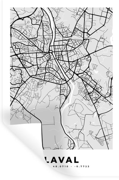 Muurstickers - Sticker Folie - Kaart - Stadskaart - Laval - Plattegrond - Frankrijk - 20x30 cm - Plakfolie - Muurstickers Kinderkamer - Zelfklevend Behang - Zelfklevend behangpapier - Stickerfolie
