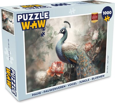 Puzzel Pauw - Pauwenveren - Vogel - Jungle - Bloemen - Legpuzzel - Puzzel 1000 stukjes volwassenen