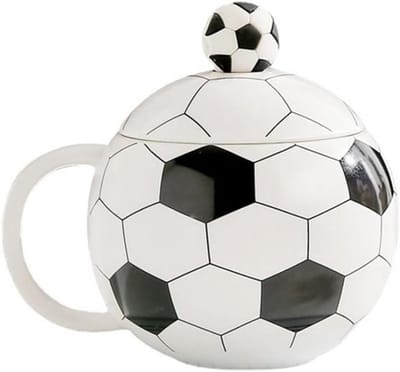 Keramische voetbal mok 13 oz voor koffieliefhebbers, perfect als game dag koffiekopje, ideaal cadeau voor voetbalfans thuis en op kantoor (zwart wit)