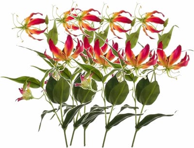 Bellatio flowers & plants Kunstbloem - 5x - gloriosa klimlelie - 75 cm - geel/rood - Klimlelies - Kunstbloemen boeketten maken