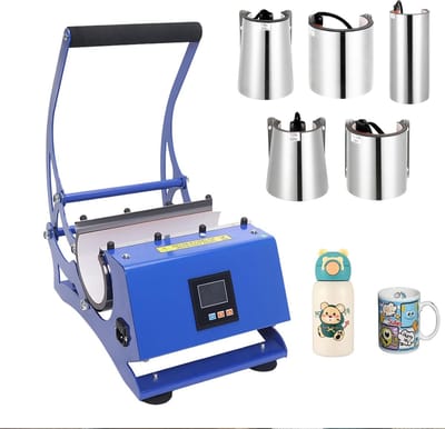 Mok Persmachine - Warmte Overdracht - Persoonlijke Cadeaus - 6 Verwisselbare Onderzetters - 600W Vermogen - Blauw Zwart