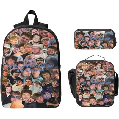 3-delige Alex Warren Muziek Rugzak Set voor Jongen Meisje Etui Sets Schooltassen Sets met Lunchbox Voor Basisschool Leerlingen Rugzak gray