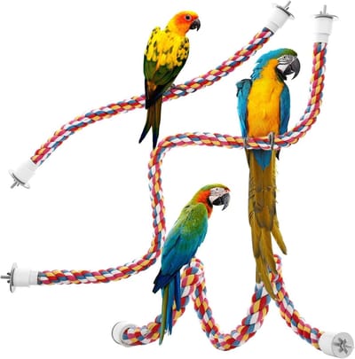 Vogel Touw Zitstokken - Papegaai Speelgoed - Volière Decoratie - Duurzaam Katoen Metaal - 104 cm Lengte - Meerkleurig