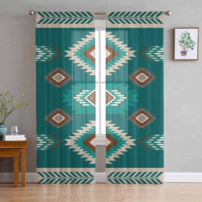 Blauw Groen Boheemse Stijl Raam Tule Gordijnen voor Woonkamer Slaapkamer Hotel Luxe Decoratie Transparante Gordijnen 135W x 114H(cm) blue