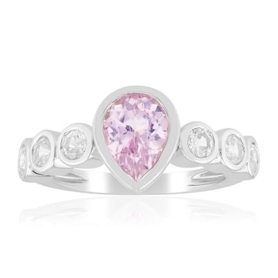 Cavill - Elegante Damesring 925 Sterling Zilver Palladium - Peervormige Kunziet 1,38 ct - Zirkonia Rond 0,85 ct - Afghaanse Edelsteen