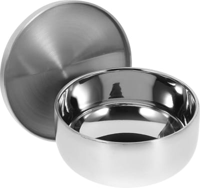 Scheerkom met deksel - Scheerschuim bakje - Dagelijks scheren - Roestvrij staal - 11 cm breed - Zilver