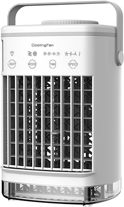 Ventilator-kleine ventilator-Draagbare luchtkoeler - Mini mobiele airconditioner - Persoonlijke verdamperluchtkoeler - Tijdfunctie en 7 LED-lampjes - Luchtkoelers voor thuis - Kantoor - Slaapkamer
