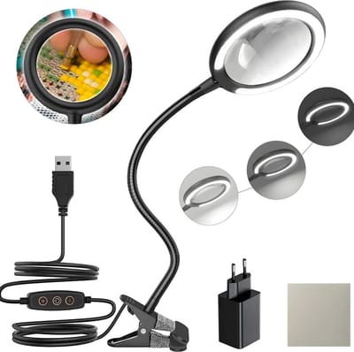 DD Loeplamp met Standaard - Loeplamp met Led Verlichting - Staande Loeplamp met Verlichting - 6 Led Lamp - 3 Dimstanden - 4 Oplaad Manieren - Energieklasse A