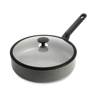 BK Granite Ceramic keramische hapjespan 28cm – 4.2l – inductie hapjespan – met deksel – ovenbestendig tot 160 graden – koudgreep – PFAS‑vrij – Grijs