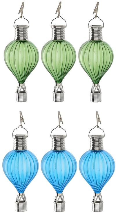 Cepewa LED ballonhanger - 6x - groen/blauw - H17 cm - luchtballon - tuinverlichting/buitenlamp