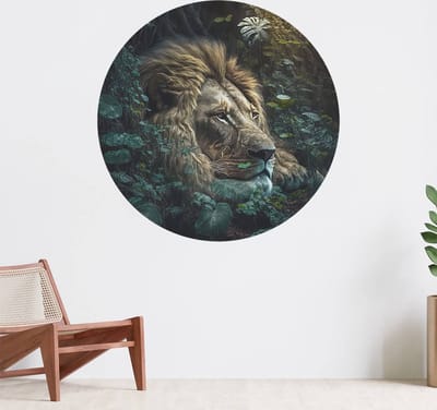 Muurcirkel zelfklevend behang - Koning leeuw in de jungle - Wanddecoratie - 080cm behangcirkel - Ronde sticker voor aan de muur - Behangsticker verkrijgbaar in verschillende formaten