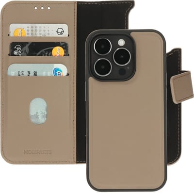 Mobiparts hoesje geschikt voor Apple iPhone 14 Pro - Wallet 2-in-1 Boekhoesje - MagSafe - Echt Leder - Uitneembare Case - Sterke Magneet Sluiting - Contactloos betalen - Beige