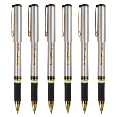 Zilverkleurige zwart goud rollerbalpennen set dames heren pen met dop 0.5 mm fijne punt schrijfpennen met clip voor kantoor school 6 stuks