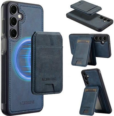 LC.IMEEKE Hoesje - Geschikt voor Samsung Galaxy S25 FE Hoesje - LC.IMEEKE L3 - Leather Back Cover met Pasjeshouder - MagSafe Compatible - Blauw