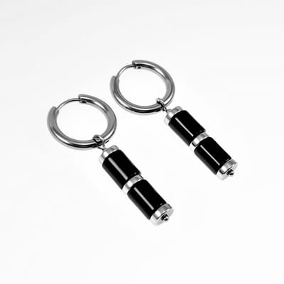 ∅18mm Oorbellen Dames - Natuursteen - RVS - Oorringen met Zwarte Buis Hanger - Bungelen Oorbellen