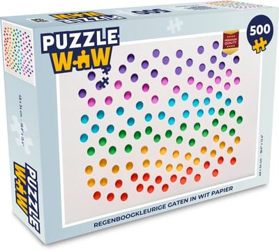Puzzel Regenboogkleurige gaten in wit papier - Legpuzzel - Puzzel 500 stukjes