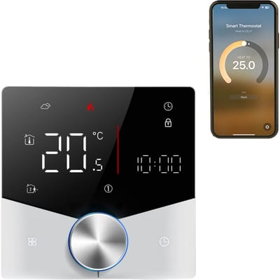 Draadloze Matter Thermostaat voor Huis Water/Gas Boiler Verwarming met APP en Voice Assistant Bediening Boiler heating zwart/wit