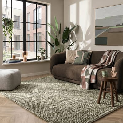 Art Weavers Wollen bolletjes vloerkleed - Ventura Groen / Beige - Wol Tapijt Woonkamer - 240x340 cm