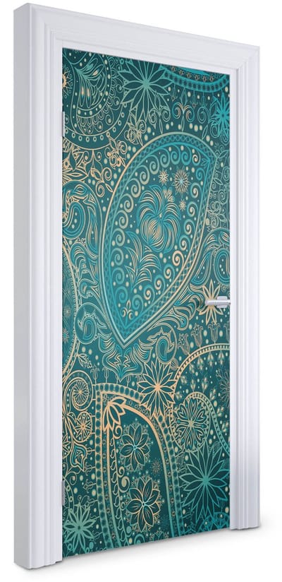Wallfluent Deursticker - Etherische patronen Deur plakfolie - 95 x 205 cm - Blauw Deurbehang Sticker - Moderne Deur Sticker - Abstractie Deurbehang - Deursticker voor de Woonkamer - Deurfolie