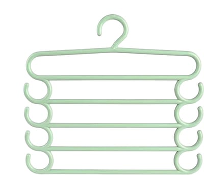 1 Stuk Multifunctionele Broekhanger – 5-laags Broekenrek voor Kast, Ruimtebesparend en Kleding Organizer met Kleurige Klemmen - Groen