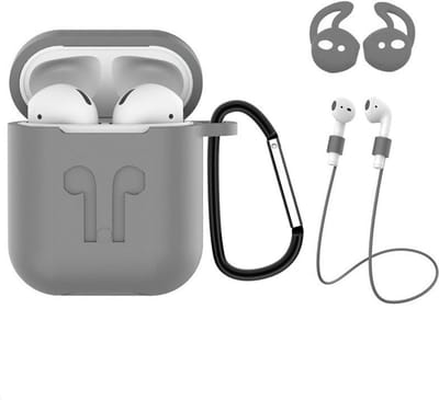 Case Geschikt voor AirPods Hoesje Hoes Siliconen 3-in-1 Met Clip Cover - Hoesje Geschikt voor Apple Airpods 1/2 Siliconen 3-in-1 Met Clip - Grijs
