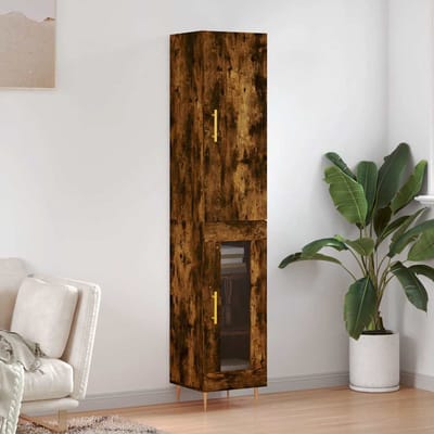 vidaXL - Hoge - kast - 34,5x34x180 - cm - bewerkt - hout - gerookt - eikenkleurig