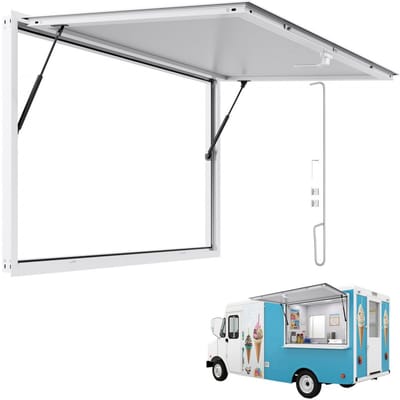 Uitgifteluik Foodtruck en Foodtrailer - Aluminium Serveerraam 1524 x 915 mm - 85° Openslaand - Regenbestendig - Aluminium Omlijsting