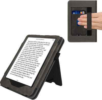 kwmobile e-reader hoesje geschikt voor Amazon Kindle Paperwhite (2024)/Colorsoft hoes - E reader flip case van kunstleer - Ereader cover met stand - In donkergrijs