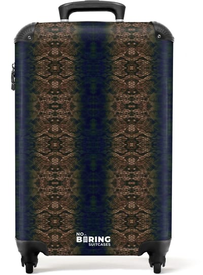 NoBoringSuitcases.com - Koffer - Bruin-blauw slangenhuid met symmetrische schubstructuur - Past binnen 55x40x20 cm en 55x35x25 cm - Trolley handbagage - Valiezen met wieltjes volwassenen - Reiskoffer op wielen - Rolkoffer lichtgewicht