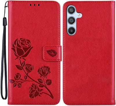 Geschikt voor Samsung Galaxy S23 FE - Magnetische sluiting - Portemonnee Book Case Hoesje met Bloem Patroon - Rood
