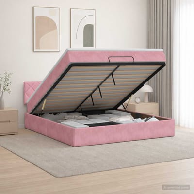 vidaXL - Ottoman - bed - met - matras - met - hoofdeinde - Roze - 160 - x - 200 - cm - Fluweel