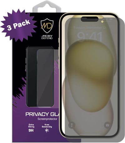 3-Pack MobyDefend Screenprotectors - Geschikt voor iPhone 15 - HD Privacy Glass Screensavers