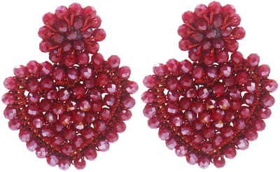 Oorbellen hart - facetglas - bordeaux - 5x4 cm – valentijn – cadeau