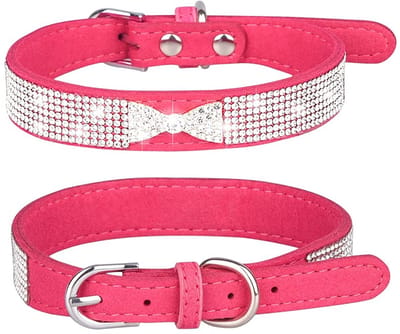 Dailygoods- Halsband met Strass Steentjes - Hondenhalsband - Kattenhalsband - Zacht Suède - Verstelbaar - Kristallen Gesp - Modehalsband