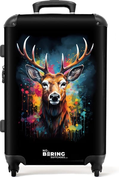 NoBoringSuitcases.com® - Koffer groot - Rolkoffer lichtgewicht - Hert met gewei tussen graffiti spray - Reiskoffer met 4 wielen - Grote trolley XL - 20 kg bagage